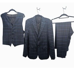 Men's Plaid Suit Set Vest Blazer Pants 3 Piece Outfit‎ Formal Tailored Fit